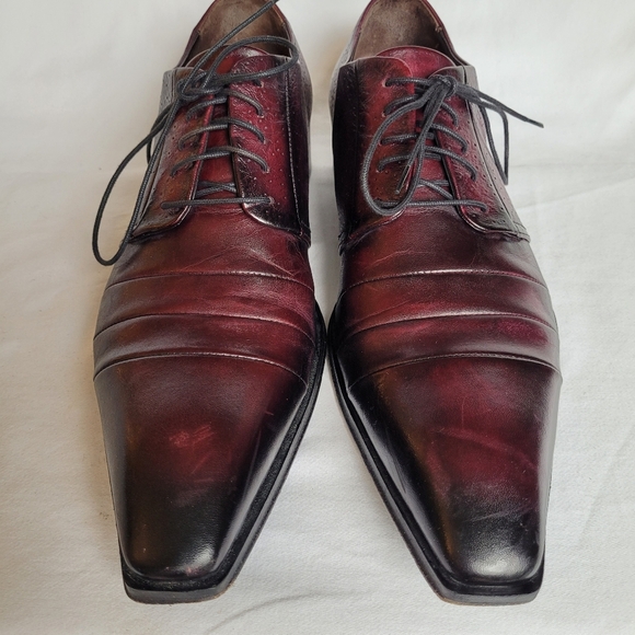 Jo Ghost Leather Oxfords Men's Dress Shoes Distressed Oxblood Colouring Size 40 - Picture 7 of 10